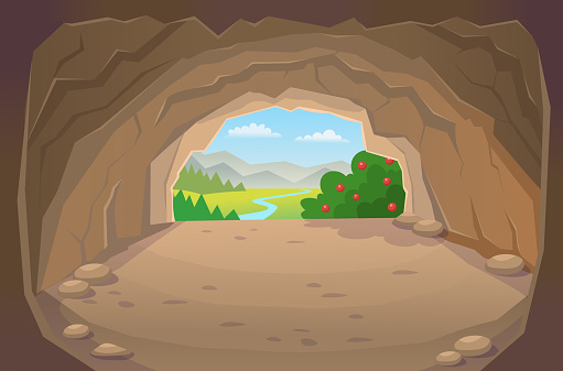Cave. Exit from the cave.Illustration in cartoon style for games.