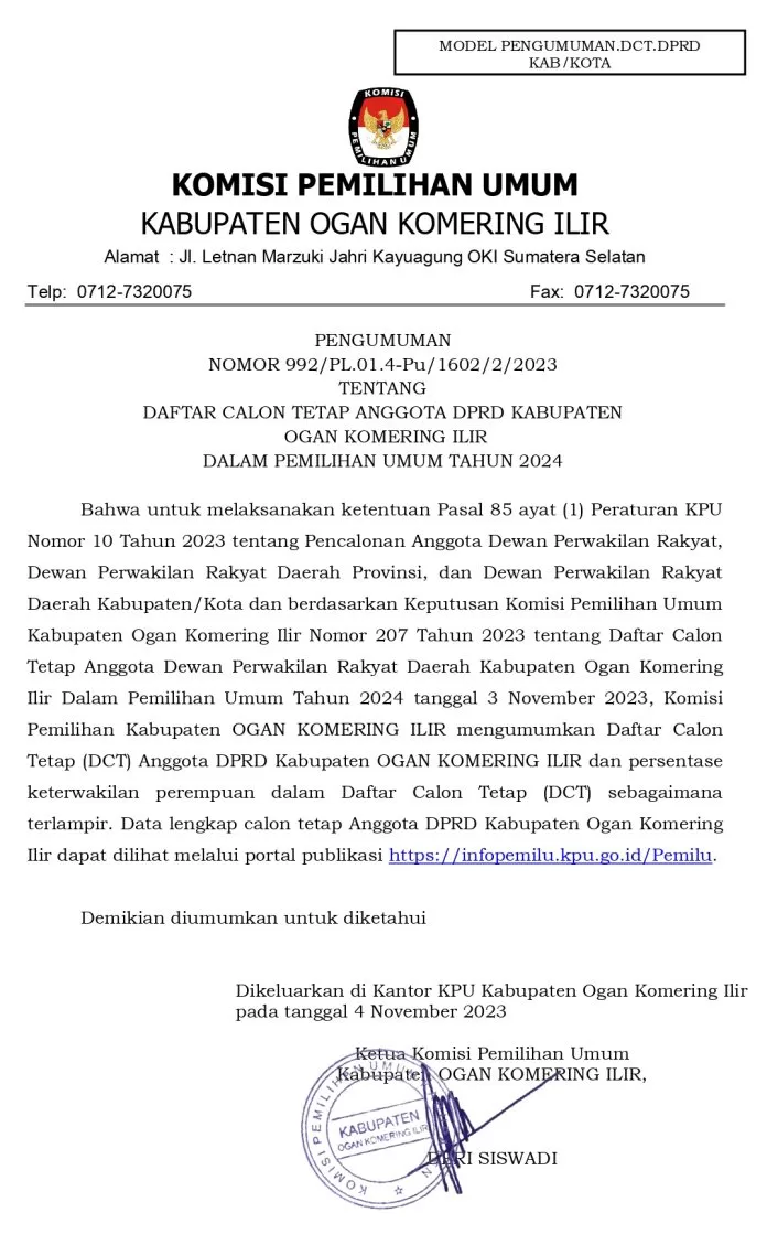 Pengumuman KPU OKI